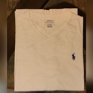 Polo by Ralph Lauren White V-Neck Tee with Blue Logo